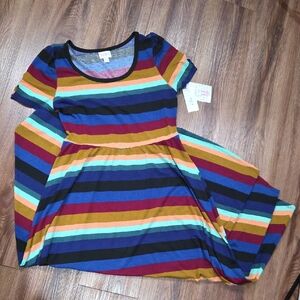 LuLaRoe Women's Riley Multicolor Striped Short-Sleeve Dress Size Medium